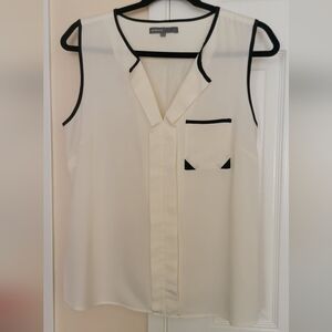 Chic Cream Blouse with Black Trim